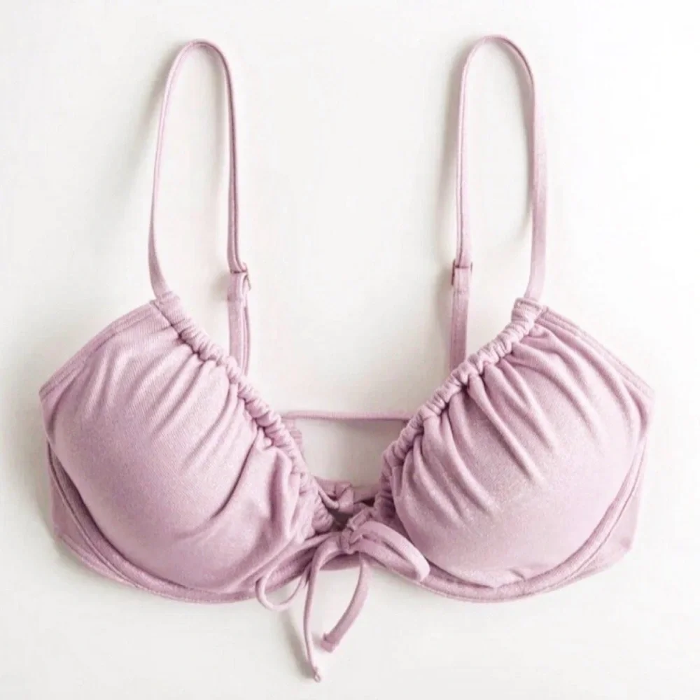 Hollister Pink Metallic Bralette Bikini Top XS